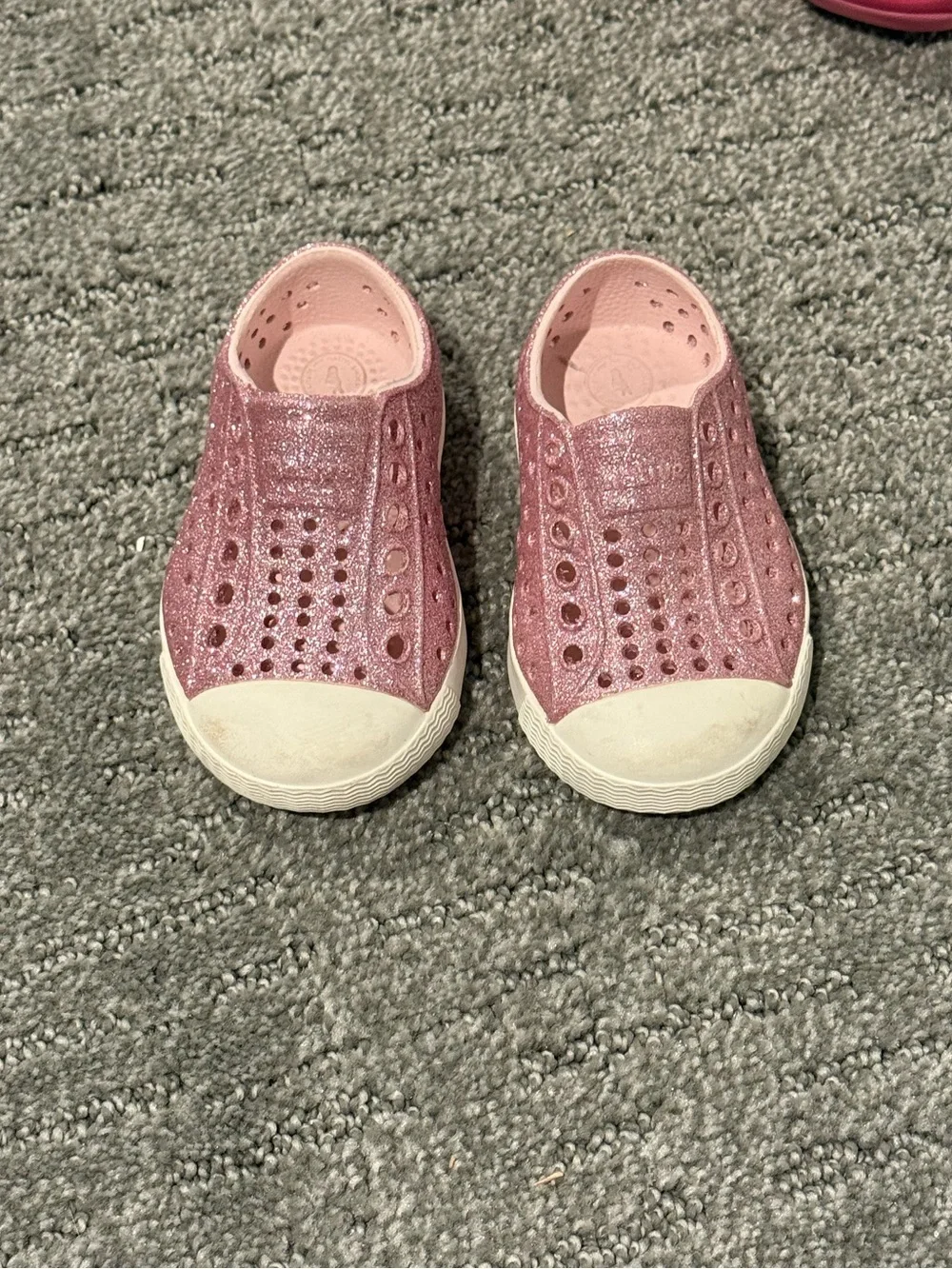 Worn 1X-  Native Shoes dark Pink Glitter Slip-On Water-Friendly Shoes size C4